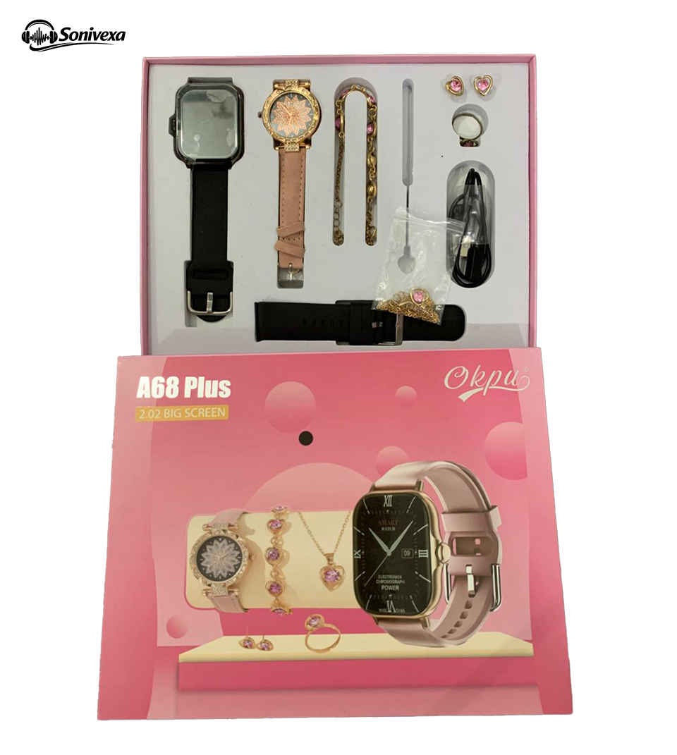 Luxury Gift Box Combo – Smart Watch + Classic Watch + Jewelry Set